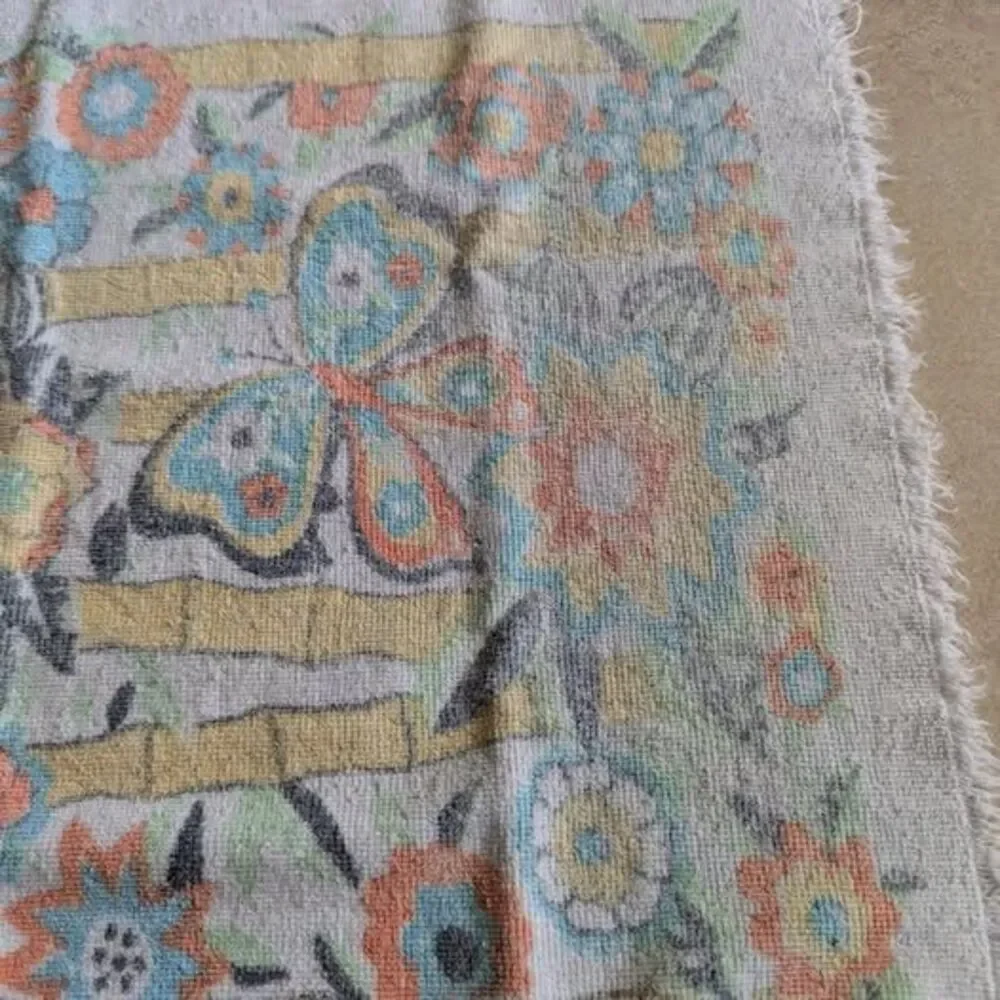 Vintage Kitchen Towel 70s Faded Bamboo Butterflies 23x16 MCM Retro Boho Cottage
